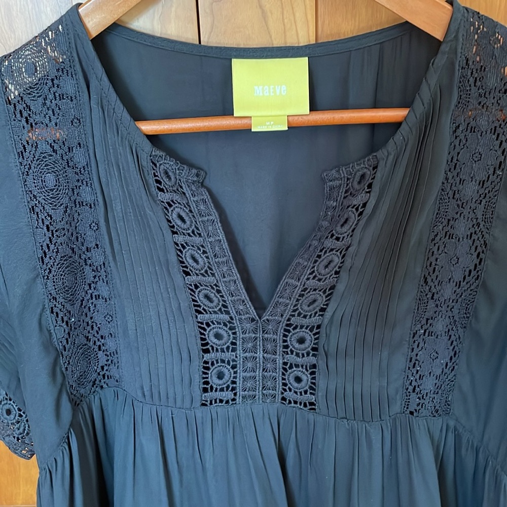 Maeve Women’s Black Babydoll Lace Trim Anthropologie. Size Medium-Petite. - Picture 3 of 5